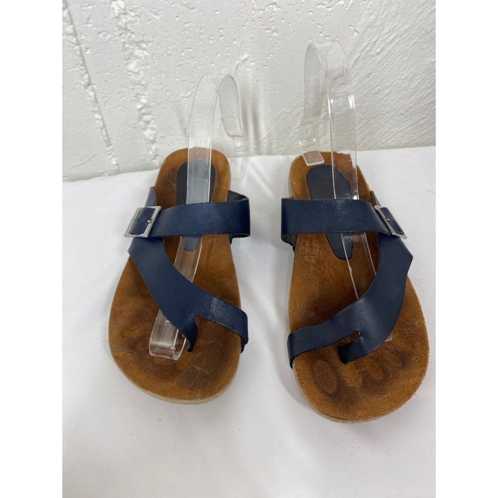 YOKONO WOMES SIZE 7.5 BLUE LEATHER SLIP ON STRAPPY SANDALS